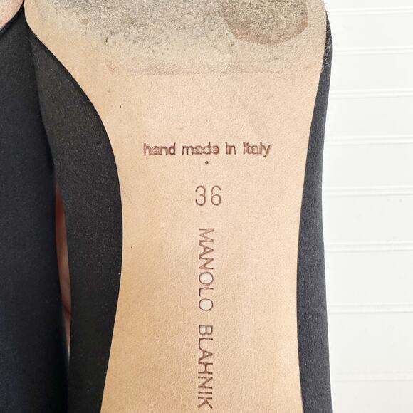 Manolo Blahnik Hangisi Black Satin Crystal Buckle Pumps Embellished Heels 36 - Picture 5 of 7